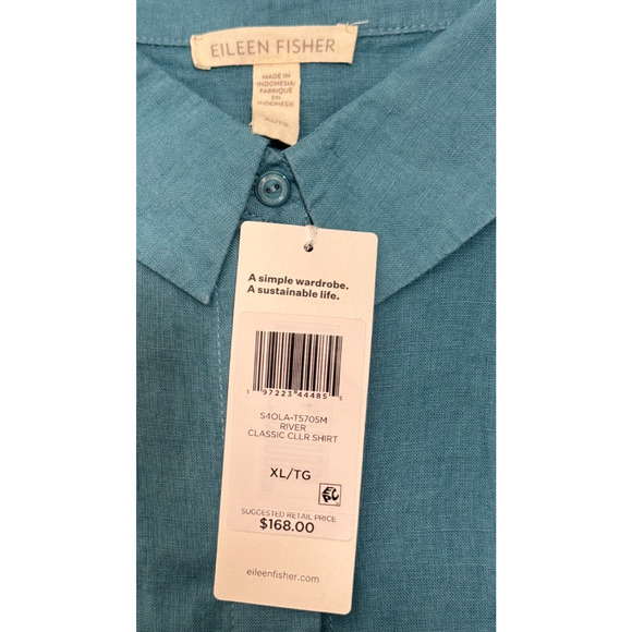 $168 NWT Eileen Fisher Organic Handkerchief Linen Shirt River Blue Sz XL Button - Picture 11 of 12